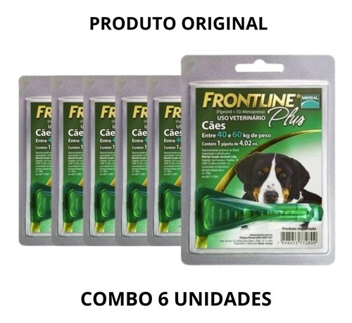 Combo 6 Frontline Plus Cão 4,02ml (40 A 60kg) Verde