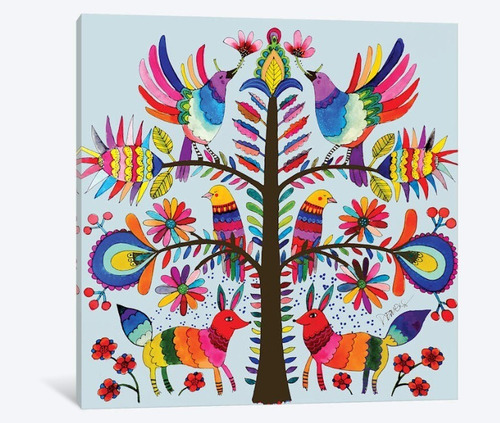 Cuadros Arte Mexicano Otomi Huichol Calidad En Lienzo Canvas Algodón Tintas Ecologicas Color Azul