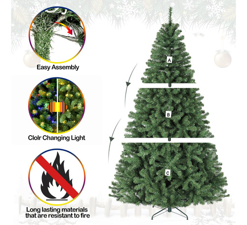 Árvore De Natal Hykolity De 6 Pés Com 300 Luzes Led Que Muda