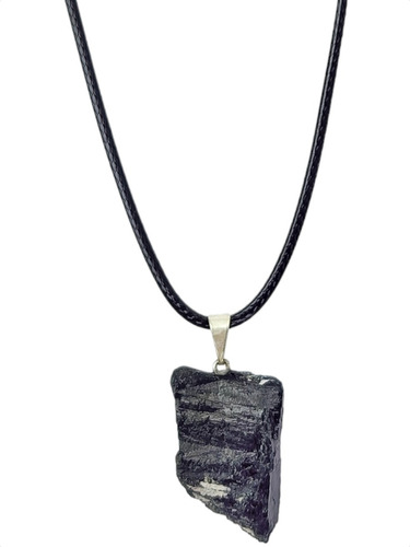 Colar Pingente Turmalina Negra Cordão Coreano Pedra Natural