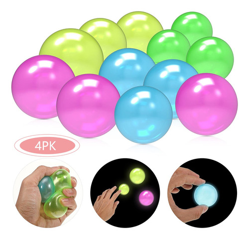 4 X Pelota Squish Pegajosa Antiestres Ball Glow Neón Tik Tok