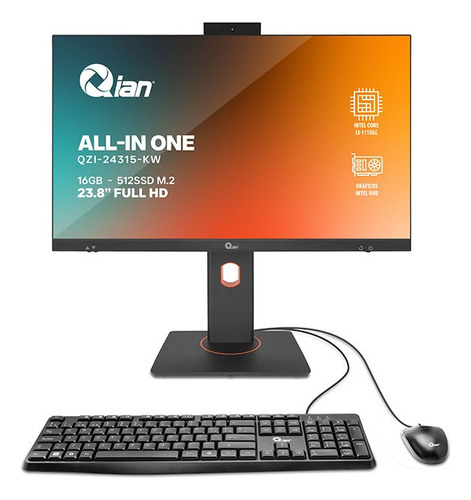 Qian All In One Qzi-24315-kw 23.8 Pulgadas 1920 X 1080, Intel Core I3-1115g4 3ghz, 16gb Drr4 3200 Mhz, 512gb Ssd, Gráficos Intel Uhd, Wi-fi 6, Bluetooth, Negro