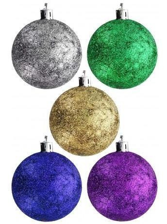 Esfera X6 Uds Con Glitter Navidad 8cm Diametro
