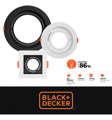 Spot Decor Redondo Black + Decker Embutir Mr16 Conector Gu10 Cor Branco Voltagem