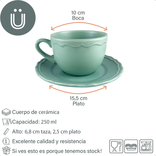 Set X12 Taza Con Plato De Cerámica