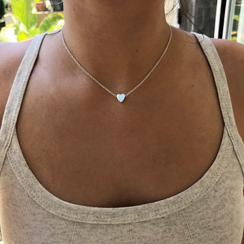 Imagen 5 de 8 de Collar Mujer Corazón Mini Minimalista Acero Inoxidable Moda