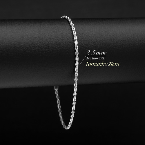 Corrente Pulseira Masculina Placa Cruz J-1432 Aço Inox Prata