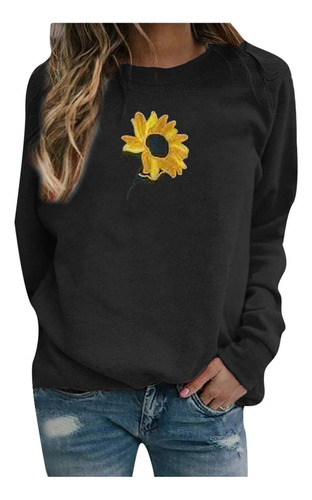 Mujer Girasol Impreso Pullover Sudadera De Manga Larga 9698