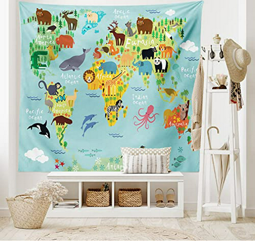 Mapa Animal Del Mundo Para Decoración De Pared, 80  X 60