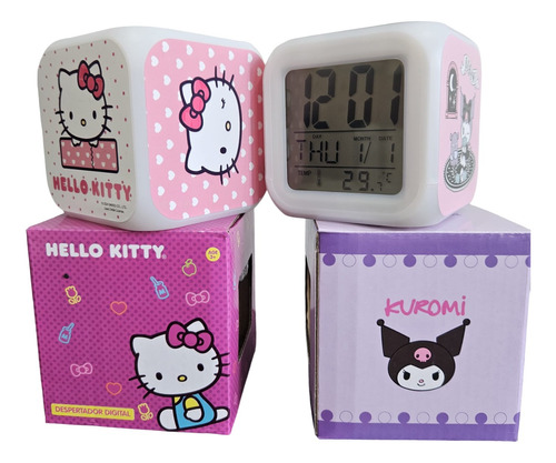 Reloj Despertador Hello Kitty Y Kuromi Con Luz Led