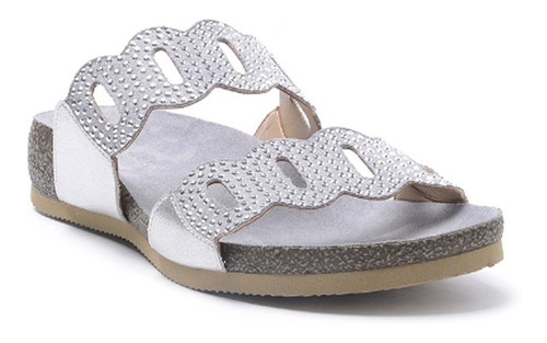 Sandalia Mujer Hush Puppies Cuero New Malita 2 Tiras Plata