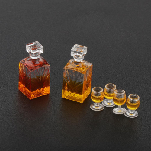 4 Piezas Botellas De En Miniatura Y Copas Para Casas De A