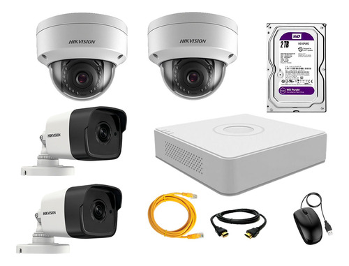 Camara Seguridad Ip Poe Full Hd Kit 4 Hikvision Disco 2tb Wd