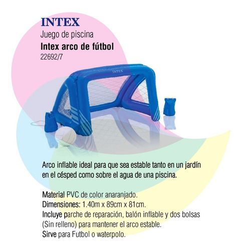 Imagen 2 de 6 de Inflable Piscina Intex Arco De Futbol 140x89x81cm 58507np Cu
