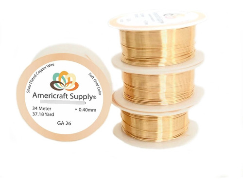 Imagen 1 de 2 de Alambre Aaa #26 Soft Gold Americraft Supply Alambrismo 
