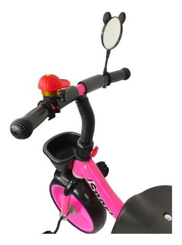 Triciclo Para Niños Infantil Con Canasto Salpicadera Espejo Color Rosa