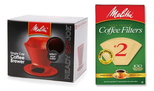 Melitta Pour Over Coffee Cone Brewer & 2 Filter Natural Bro