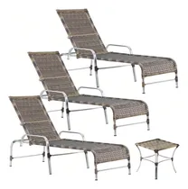 Comprar 3 Espreguiçadeiras Catar E Mesa Piscina Jardim Regulagem Cor Capuccino