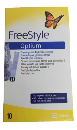 Tiras Freestyle Optium Para Glucosa. Caja De 10 Unidades.