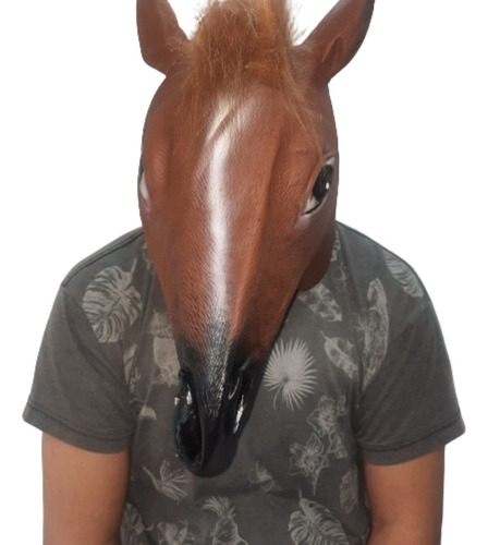 Máscara Cabeça Cavalo Marrom Látex Divertida Fantasia Festa