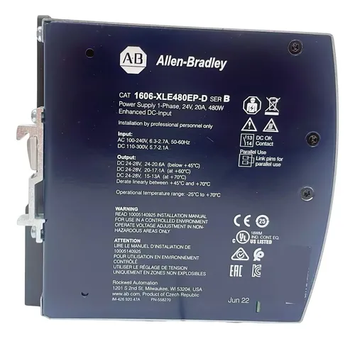 Allen-bradley 1606-xle480ep-d Xle Powersupply 480w 24vdc 20a