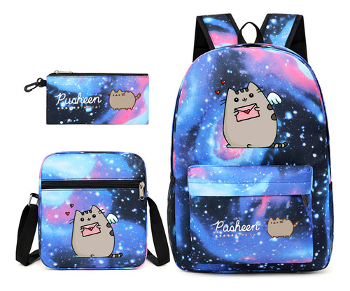 Mochila Escolar De 3 Piezas Para Estudiantes Fat Gigi Cat