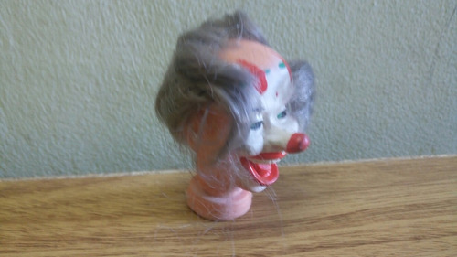 Cabeza De Titere Payaso Pelo Gris De Goma Pintada A Mano (Usado)