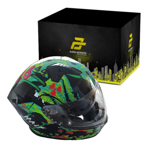 Casco Motociclista Con Led Abatible Verde Half Cas-aba-138