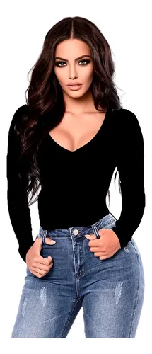 Blusas manga larga con escote hotsell