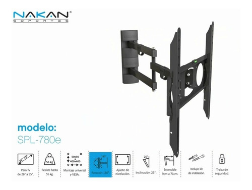 Soporte Nakan SPL-780E de pared para TV/Monitor de 32" a 65" negro