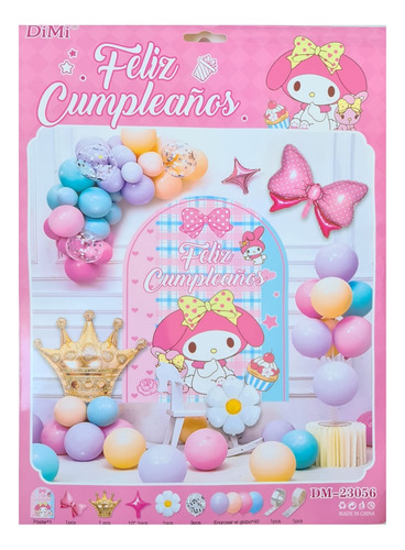 Set Globos My Melody Con Póster Feliz Cumpleaños