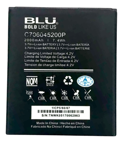 Batería Blu Dash X (d010) C706045200p (3.7v-2000mah) 7.4w