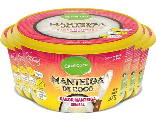 Kit 5 Manteiga De Coco Qualicoco 200g Sabor Manteiga