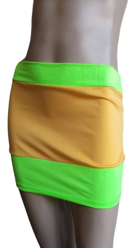 Mini Falda Lycra Combinada Edén 150 Verde + Naranja - Fun*