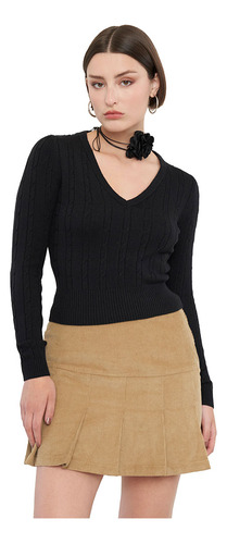 Sweater Mujer Cuello V Slim Negro Corona