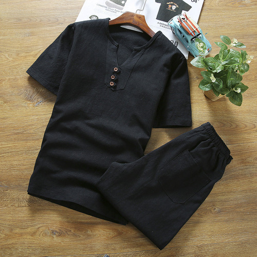 Conjunto De Polera Holgada De Algodón Y Lino Para Hombre