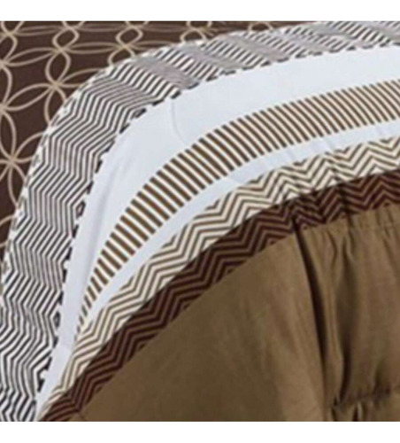 Juego 11 Pz Edredon Individual Reversible Cortinas Y Fundas Café