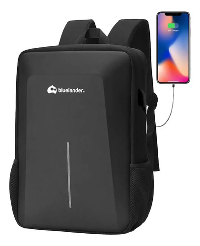 Mochila Laptop Backpack Seguridad Escolar Hasta 17 Pulgadas Color Negro Diseño de la tela Liso