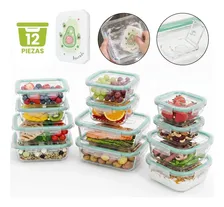 Contenedores Tóper De Vidrio Recipientes Herméticos Juego 12 Toper Con Válvula De Ventilación Y Tapa Verde Para Alimentos Cocina Y Refrigerador Apilables BPA FREE Transparente EINNOE