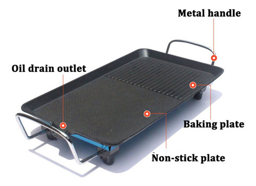 Parrilla Eléctrica Antiadherente De 1300w For Barbacoa,