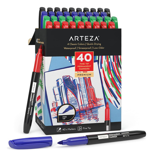 Arteza Marcadores Permanentes Colores, Juego 40, 4 Colores A