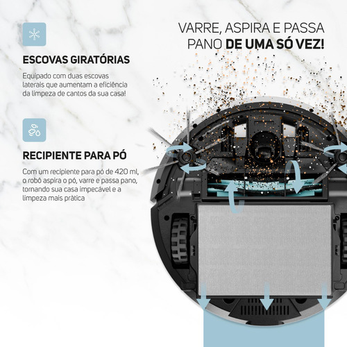 Robô Aspirador Robot W310 3 Em 1 Com Base Carregadora Wap Preto