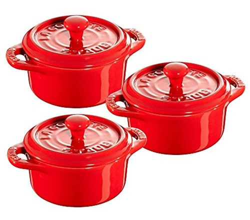 Juego De 3 Piezas Staub Ceramic Round Mini Cocotte Cherry