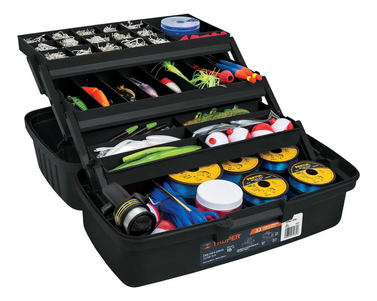 Caja de accesorios para pesca Truper CPE-16N color naranja con 3 bandejas de tipo desplazable 21.59cm x 20.95cm x 40.64cm