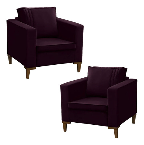 Kit 2 Poltronas Riviera Decorativa Veludo Roxo Star Confort