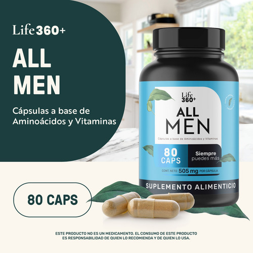 Multivitamínico Para Hombre Life360+ 80 Cápsulas All Men Vitaminas Y Minerales Sin Sabor