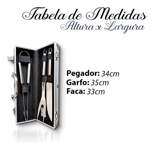 Imagem 3 de 7 de Kit Churrasco Maleta Inox Garfo Faca Pegador Dia Dos Pais