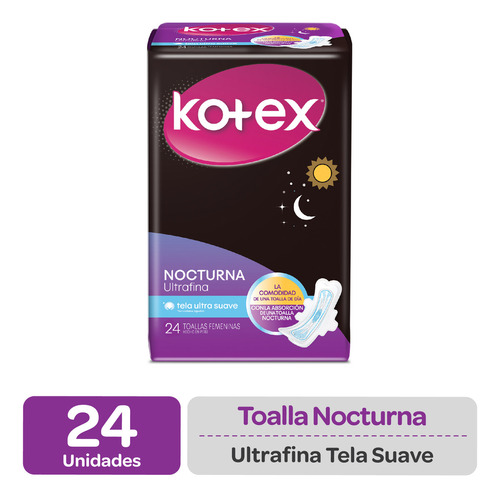 Toalla Femenina Kotex Nocturna Ultrafina 24 Unidades
