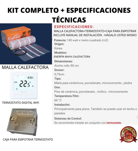 Imagen 3 de 10 de Piso Radiante Eléctrico Malla 10m2 Termostato Wifi Suelo
