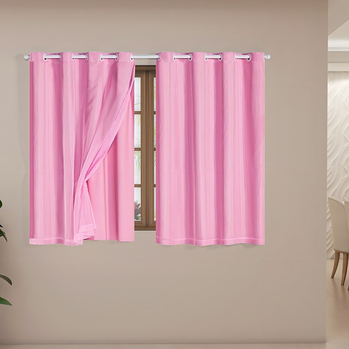 Cortina Corta Luz Blackout Com Voil 2,00 X 1,40 - Eddi Casa Cor Rosa